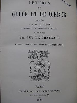 Seller image for NOHL M. L. Lettres de Gluck et de Weber 1870 for sale by partitions-anciennes