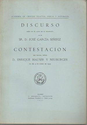 Imagen del vendedor de DISCURSO LEIDO ANTE LA REAL ACADEMIA DE CIENCIAS EXACTAS, FISICAS Y NATURALES EN EL ACTO DE SU SU RECEPCION EL DIA 9 DE ENERO DE 1935. a la venta por Librera Javier Fernndez