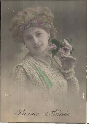 Imagen del vendedor de PRETTY CURELD HAIR FLOWER LADY Photo Postcard a la venta por Versandhandel Lehenbauer