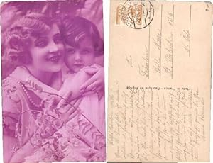 Bild des Verkufers fr VERY NICE FRENCH MOTHER GIRL tinted Photo Postcard zum Verkauf von Versandhandel Lehenbauer