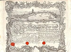 Gestochene und handschriftlich ausgefüllte Urkunde auf Papier. Kupferstich von Georg Joseph Cöntg...