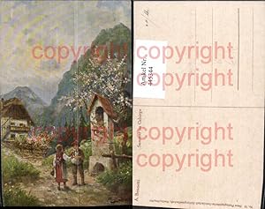 Bild des Verkufers fr 445344,Knstler Ak A. Bennetti Flurkreuz Kreuz Bildstock Kinder Gebirge Religion zum Verkauf von Versandhandel Lehenbauer