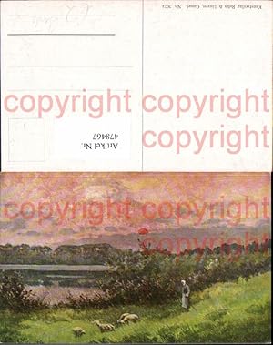 Bild des Verkufers fr 478467,Knstler Ak Hirtin Schferin Schafe Sonnenuntergang Landschaft zum Verkauf von Versandhandel Lehenbauer