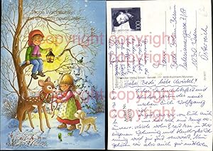 Bild des Verkufers fr 409232,Knstler AK Weihnachten Kinder Rehkitz Reh Tier Laterne zum Verkauf von Versandhandel Lehenbauer