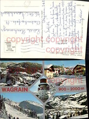 Bild des Verkufers fr 422391,Wagrain Totale Straenansicht Schneemann Mehrbildkarte zum Verkauf von Versandhandel Lehenbauer