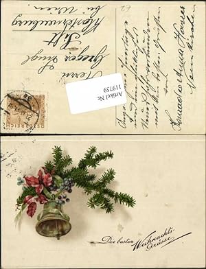 Bild des Verkufers fr 119759,Weihnachten Glocke Tannenzweige Zweig Schne Karte zum Verkauf von Versandhandel Lehenbauer