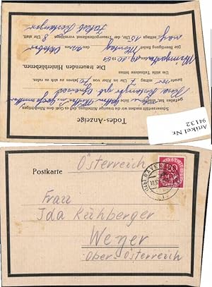 Bild des Verkufers fr 94132,Postkarte Todes Anzeige ravensburg - Weyer a.d. Enns 1951 zum Verkauf von Versandhandel Lehenbauer