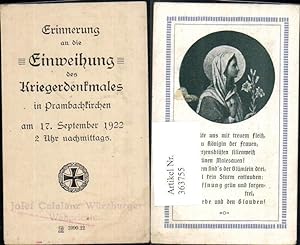 Bild des Verkäufers für 363755,Andachtsbilder Heiligenbildchen Einweihung Kriegerdenmal Prambachkirchen 1922 zum Verkauf von Versandhandel Lehenbauer