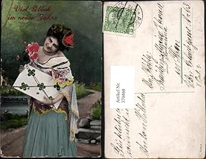 Image du vendeur pour 370460,Glitzerkarte Neujahr Frau m. Kleid Brief Klee Rosen mis en vente par Versandhandel Lehenbauer
