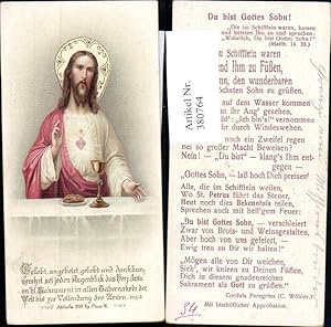Bild des Verkufers fr 380764,Andachtsbild Heiligenbildchen Gottes Sohn Herz Jesus m. Kelch Brot Text zum Verkauf von Versandhandel Lehenbauer