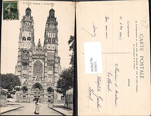 Bild des Verkufers fr 355871,Tours Cathedrale Kathedrale Frau m. Schirm i. Vordergrund zum Verkauf von Versandhandel Lehenbauer