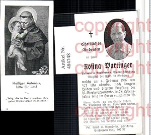 Seller image for 484748,Andachtsbild Sterbebild Rosina Wartinger Privat in Breitbrunn Hrsching for sale by Versandhandel Lehenbauer