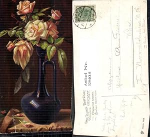 Bild des Verkufers fr 329405,Knstler Ak Pfirsichfarbige Gelbe Rosen i. Flasche Krug Vase Blumen zum Verkauf von Versandhandel Lehenbauer