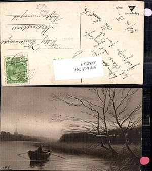 Bild des Verkufers fr 338037,Knstler Ak J. W. G. Mann i. Ruderboot Boot Fluss Landschaft m. Kirche zum Verkauf von Versandhandel Lehenbauer