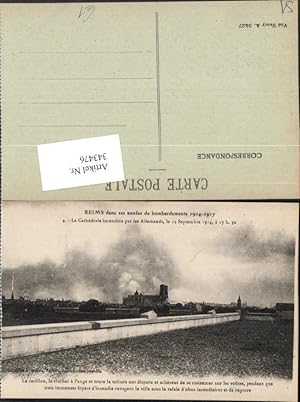 Bild des Verkufers fr 343476,Champagne-Ardenne Marne Reims La Cathedrale incendiee par les Allemands 1914 Teilansicht zum Verkauf von Versandhandel Lehenbauer