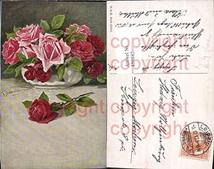 Bild des Verkufers fr 459882,Knstler Ak Schneidenbach Rote Rosen i. Schale Blume Blumen zum Verkauf von Versandhandel Lehenbauer