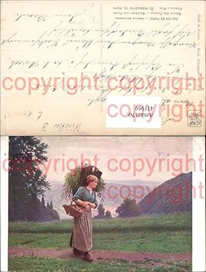 Seller image for 411959,Knstler Ak Camille Bellanger Retour des Champs Rckkehr v. Felde Buerin Rckenkorb Landwirtschaft for sale by Versandhandel Lehenbauer