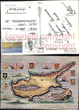 Image du vendeur pour 418842,Landkarten Ak Die Karte v. Zypern Cyprus Wappen Vogelschau mis en vente par Versandhandel Lehenbauer