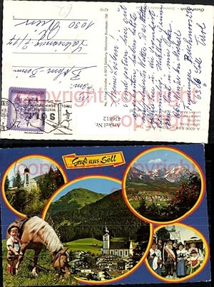 Bild des Verkufers fr 436812,Sll am Wilden Kaiser Totale Stampfanger Tiroler Tracht Pferd Mehrbildkarte zum Verkauf von Versandhandel Lehenbauer