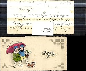 Bild des Verkufers fr 290286,Minikarte Neujahr Kinder Schirm Hund Korb m. Klee Kleebltter Bonne Anne zum Verkauf von Versandhandel Lehenbauer