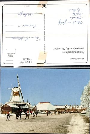 2008175,Winter in Friesland Schlittschuhlaufen Eislaufen Windmühle