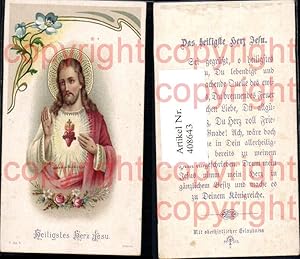 Bild des Verkufers fr 408643,Andachtsbild Heiligenbildchen Heiligstes Herz Jesu Heiligenschein Blumen zum Verkauf von Versandhandel Lehenbauer