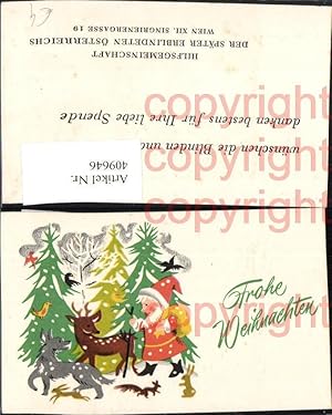Bild des Verkufers fr 409646,Mini Knstler AK Weihnachten Weihnachtsmann Wald Reh Hasen Tiere zum Verkauf von Versandhandel Lehenbauer