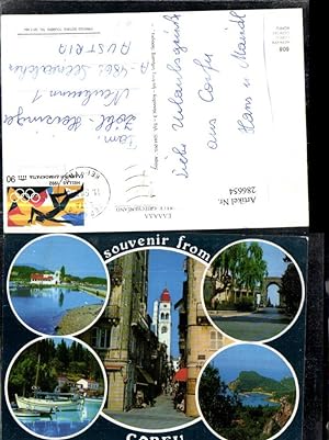 Bild des Verkufers fr 286654,Corfu Korfu Gasse Kirchenturm Straenansicht Boot Mehrbildkarte zum Verkauf von Versandhandel Lehenbauer