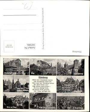 Bild des Verkufers fr 392988,Nrnberg Totale Burg Henkersteg Schner Brunnen Drer-Haus Mehrbildkarte zum Verkauf von Versandhandel Lehenbauer