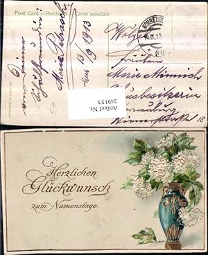 Bild des Verkufers fr 249153,Prge AK Namenstag Goldverzierung Blumen Hortensien Vase zum Verkauf von Versandhandel Lehenbauer