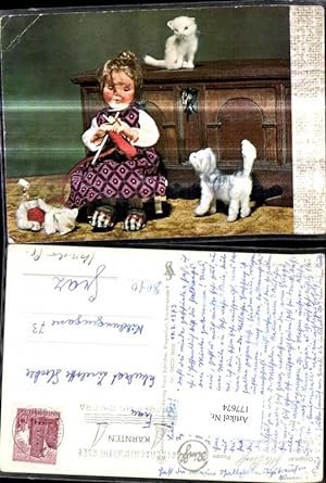 Bild des Verkufers fr 177674,Knstler Ak Elli Riehl Puppen Erst die Arbeit dann d. Spiel Katzen Stricken Wolle Spielzeug zum Verkauf von Versandhandel Lehenbauer
