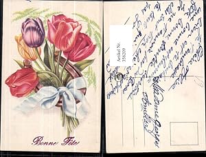 Bild des Verkufers fr 356209,Blumen Tulpen Bunt Hufeisen Schleife Bonne Fete zum Verkauf von Versandhandel Lehenbauer
