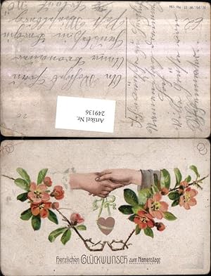 Bild des Verkufers fr 249136,Namenstag Mann u. Frau Hndchen haltend Blumenzweig Blten zum Verkauf von Versandhandel Lehenbauer