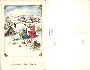 Bild des Verkäufers für 176779,Künstler Ak Kinder m. Schlitten Geschenke Tannenbaum i. Winterdorf Windmühle Gelukkig Kerstfeest zum Verkauf von Versandhandel Lehenbauer