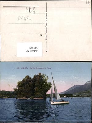 Imagen del vendedor de 332979,Rhone-Alpes Haute-Savoie Annecy Ile des Cygnes et la Plage Insel Segelboot a la venta por Versandhandel Lehenbauer