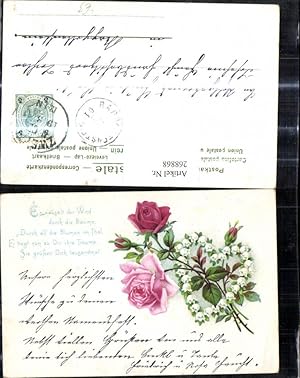 Bild des Verkufers fr 268868,Litho Blumen Rote Rosarote Rose Herz a. Maiglckchen zum Verkauf von Versandhandel Lehenbauer