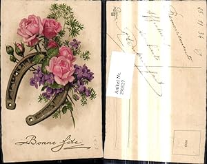 Bild des Verkufers fr 290327,Neujahr Hufeisen Rosen Blumen Veilchen Bonne fete zum Verkauf von Versandhandel Lehenbauer