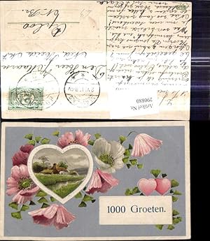 Seller image for 290880,Prge Ak Haus Landschaft Herz Passepartout Blumen Herzen 1000 Groeten for sale by Versandhandel Lehenbauer