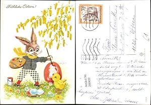 Bild des Verkufers fr 260422,Knstler AK Ostern Hase vermenschlicht Maler m. Farbpalette Pinsel Farbe Eier Kken zum Verkauf von Versandhandel Lehenbauer