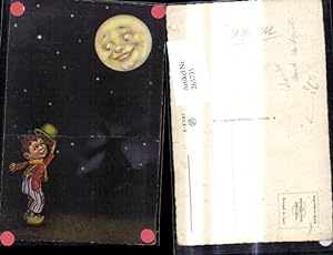 Bild des Verkufers fr 263731,Knstler Ak Colombo Kinder Bub Junge zieht Hut v. Mondgesicht Nacht Sterne Mond zum Verkauf von Versandhandel Lehenbauer