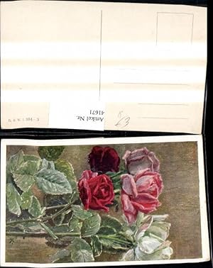 Bild des Verkufers fr 41671,Knstler Ak Blumen Weisse u. Rote Rosen zum Verkauf von Versandhandel Lehenbauer