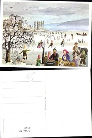 Seller image for 193581,Knstler Ak D. Vernazzer Wintersee m. Personen Schlittschuhlaufen Eislaufen Maronibrater Ente Hund for sale by Versandhandel Lehenbauer