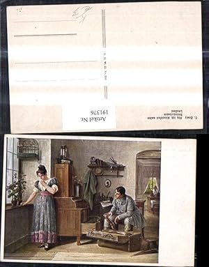 Seller image for 191376,Knstler AK C. Zewy ?Als ich Abschied nahm? Mann packt Koffer Frau weint Taschentuch Vogelkfig for sale by Versandhandel Lehenbauer