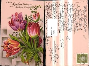 Bild des Verkufers fr 57208,Geburtstag Blumen Tulpen Prge Schrift zum Verkauf von Versandhandel Lehenbauer