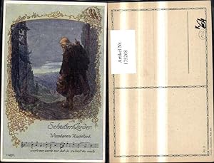 Bild des Verkufers fr 175268,Schubertlieder Wanderers Nachtlied Mann Wanderer m. Wanderstock Textzeile Notenzeile sign O. Elsner zum Verkauf von Versandhandel Lehenbauer