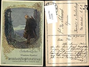 Bild des Verkufers fr 175298,Schubertlieder Wanderers Nachtlied Mann Wanderer Wanderstock Notenzeile Textzeile sign O. Elsner zum Verkauf von Versandhandel Lehenbauer