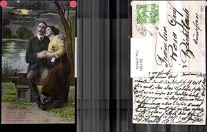 Bild des Verkufers fr 180192,Liebe Selige Stunden Gedicht Liebespaar Sitzbank Mondschein zum Verkauf von Versandhandel Lehenbauer