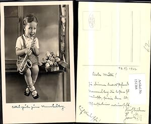 Bild des Verkäufers für 151384,Namenstag Junge auf Fensterbank m. Saxophon Instrument Geschenk Rosen zum Verkauf von Versandhandel Lehenbauer