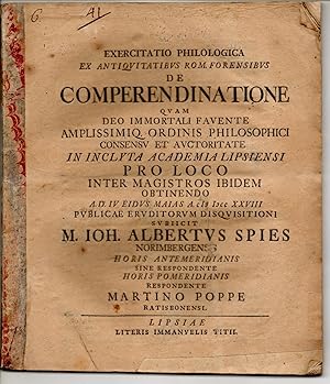 Immagine del venditore per Exercitatio. De comperendinatione. (ber die Vertagung eines Urteils). venduto da Wissenschaftliches Antiquariat Kln Dr. Sebastian Peters UG