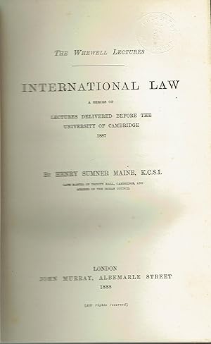 Seller image for International law;: A series of lectures delivered before the University of Cambridge, 1887, for sale by Vedic Book Services